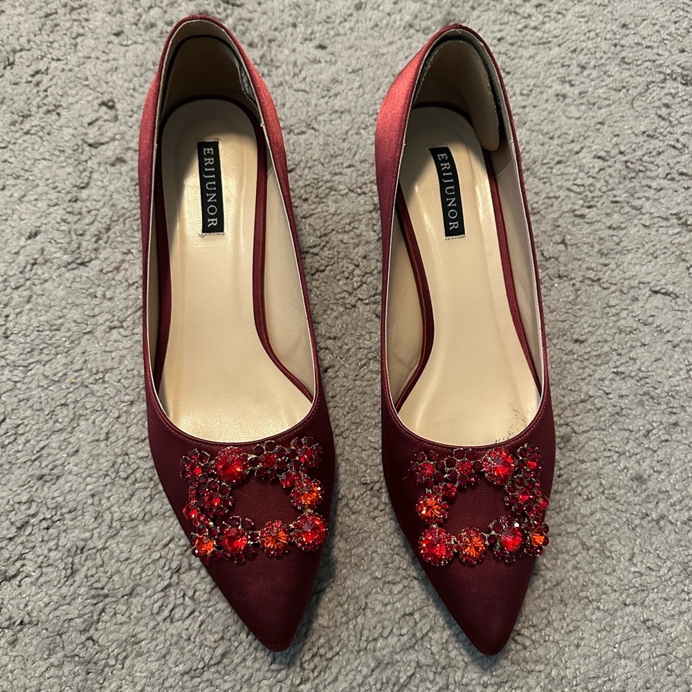 Elegant Burgundy Embellished Heels by Erin Junior